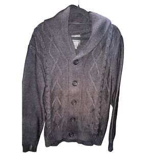 XRAY JEANS Men's Black Shawl Collar Cable Knit Cardigan Sweater Size M